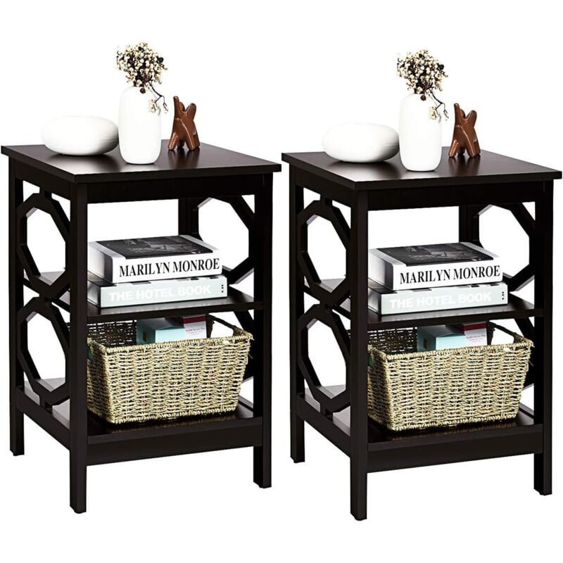 foto del prodotto lot de 2 table de chevet 3 niveaux, table d appoint chevet, table basse simple et contemporain, pour chambre, salon 40x40x61cm, brun costway