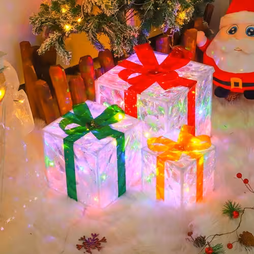 immagine 0 del prodotto lot de 3 bo tes cadeaux de no l illumin es, d corations de no l illumin es, bo te cadeaux pour all e de no l int rieure et ext rieure, d corations