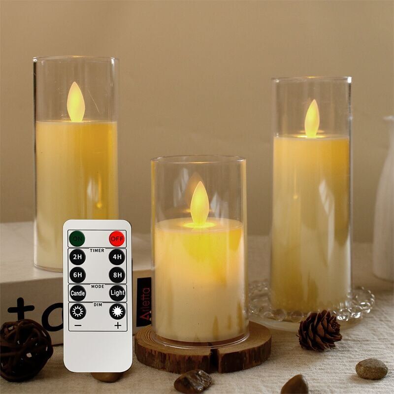 foto del prodotto lot de 3 bougies lectriques led avec t l commande sans flamme, fausse flamme vacillante pour d coration de no l, halloween, d coration int rieure et