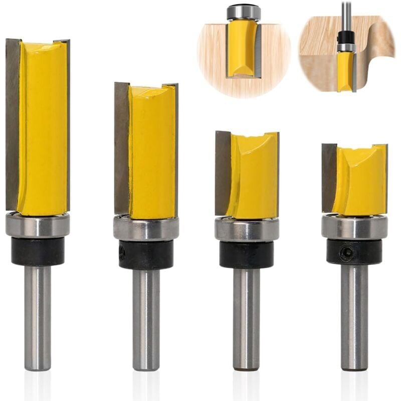 foto del prodotto lot de 4 fraise copier bois tige de 8 mm, fraises rainurer pour d fonceuse, fraise droite de copiage, outil de coupe professionnel pour routeur