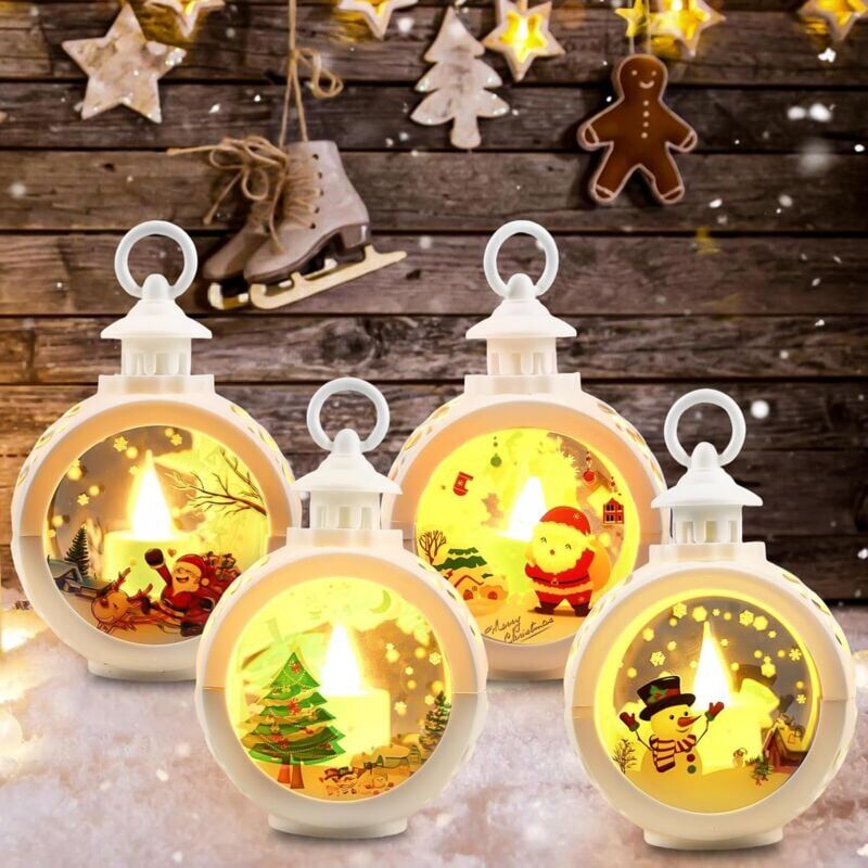 foto del prodotto lot de 4 lanterne de noel, lanternes de d coration de no l, lanterne decorative, lanterne boule neige, lanternes d coratives de no l, lanternes de