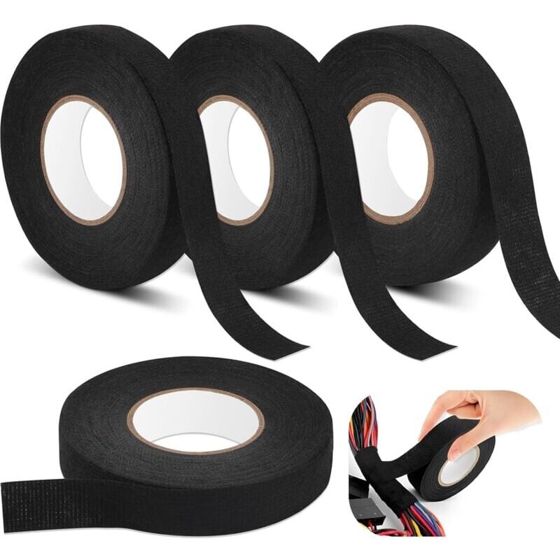 foto del prodotto lot de 4 ruban de c bles noir, r sistant la chaleur rubans 2 tailles, ruban adh sif isolant lectrique, ruban en tissu pour faisceaux de c bles,