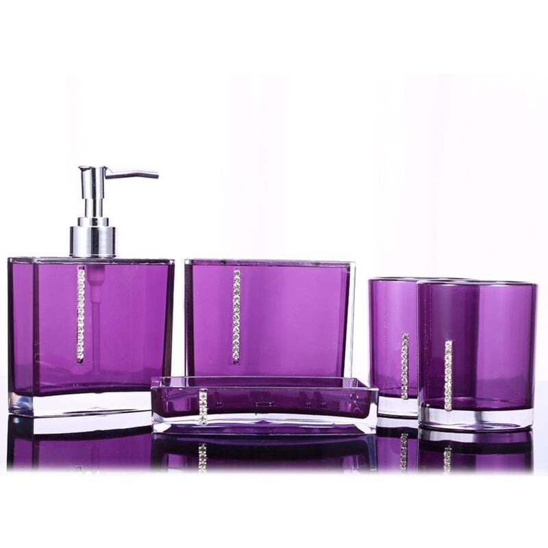 foto del prodotto lot de 5 accessoires de salle de bain en acrylique, porte gobelet, bouteille, porte brosse dents, porte savon