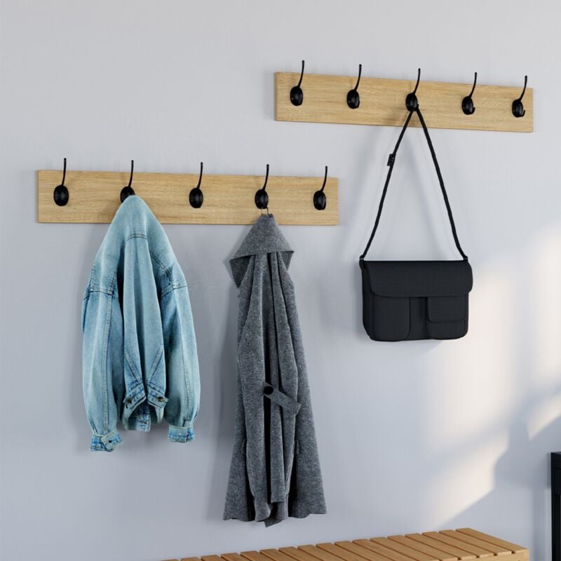 foto del prodotto lote de 2 percheros de pared con 5 colgadores de madera y metal de dise o industrial detroit