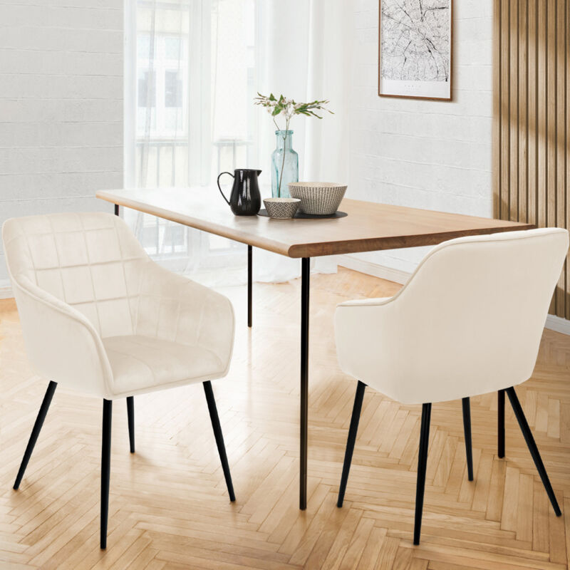 foto del prodotto lote de 2 sillas de comedor mady de terciopelo beige con reposabrazos