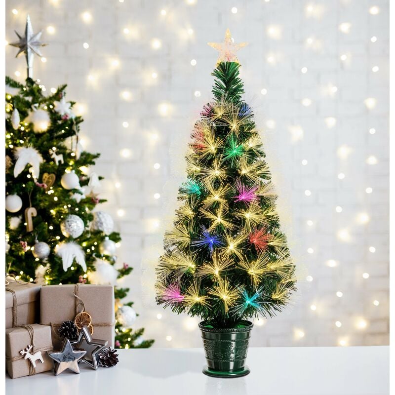 foto del prodotto lotti albero di natale in fibre ottiche bianco caldo e rgb da interno con vaso 100 cm
