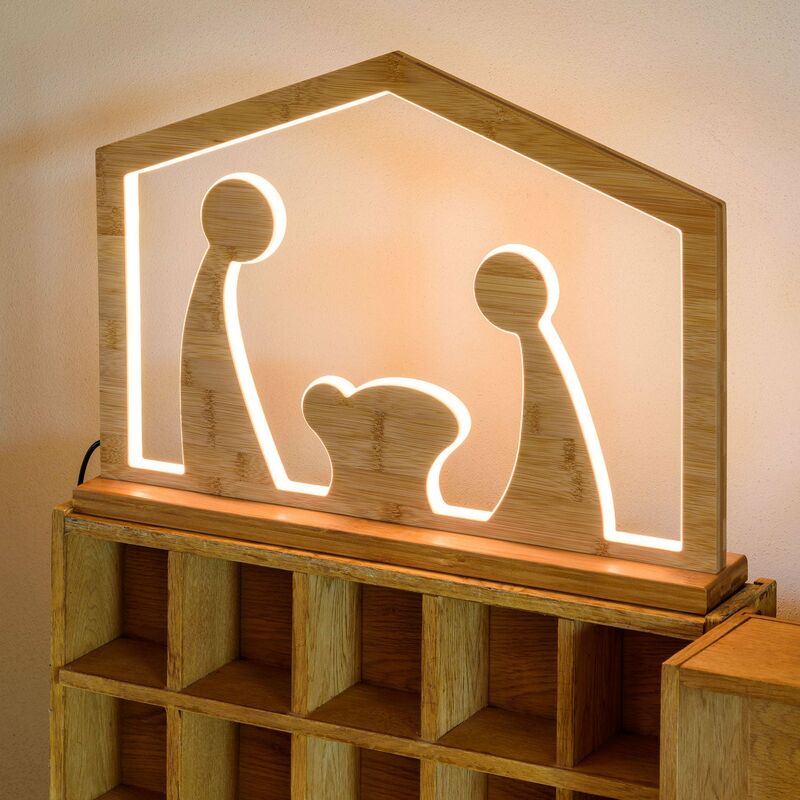 foto del prodotto lotti importex nativit in legno naturale luminosa con led a luce calda casetta decorazione per interno grande