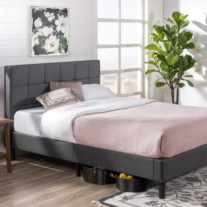 foto del prodotto lottie letto 140x190 cm struttura letto 35 cm di altezza struttura letto imbottita con supporto a doghe in legno grigio zinus