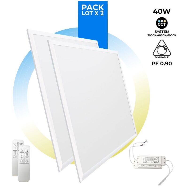 foto del prodotto lotto 2 pannello led slim cct dimmerabili con telecomando 