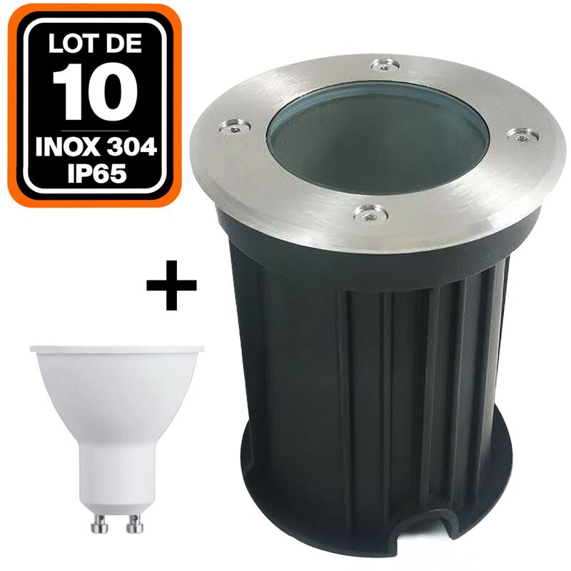 foto del prodotto lotto di 10. apparecchio da incasso per esterni 5w 2700k luce calda. gu10 led faretto da incasso a pavimento lampadina led