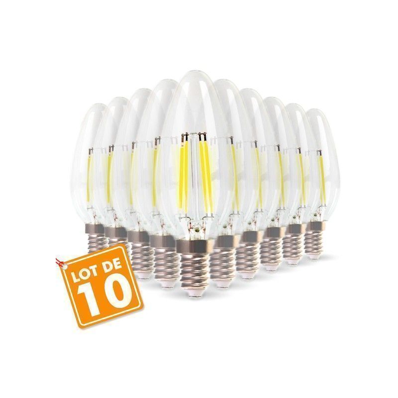 foto del prodotto lotto di 10 lampadine a fiamma filamento 4w eq. 40w bianco caldo e14 base 2700k