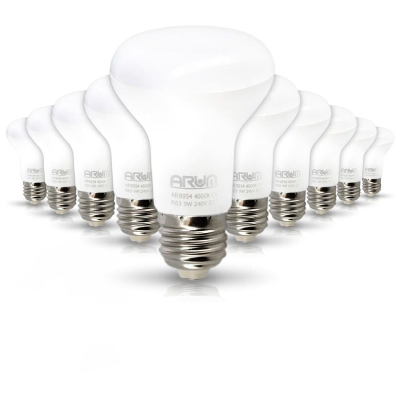 foto del prodotto lotto di 10 lampadine led spot r63 e27 9w eq 60w temp rature de couleur bianco caldo 2700k