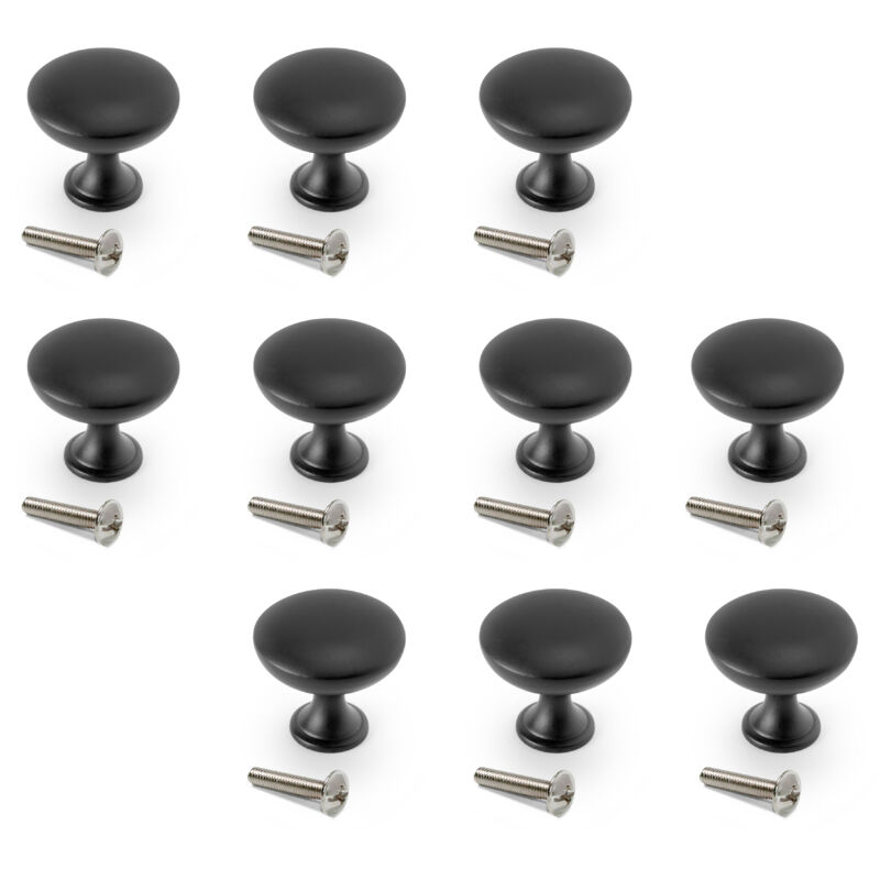 foto del prodotto lotto di 10 pomoli per mobili canc n, diametro 30mm, zama, verniciato nero - emuca