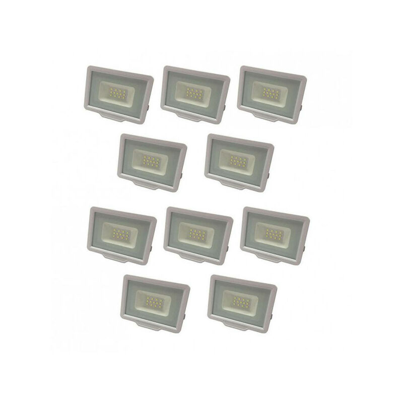 foto del prodotto lotto di 10 proiettori a led bianchi 10w 50w impermeabile ip65 800lm bianco naturale 4500k 230v