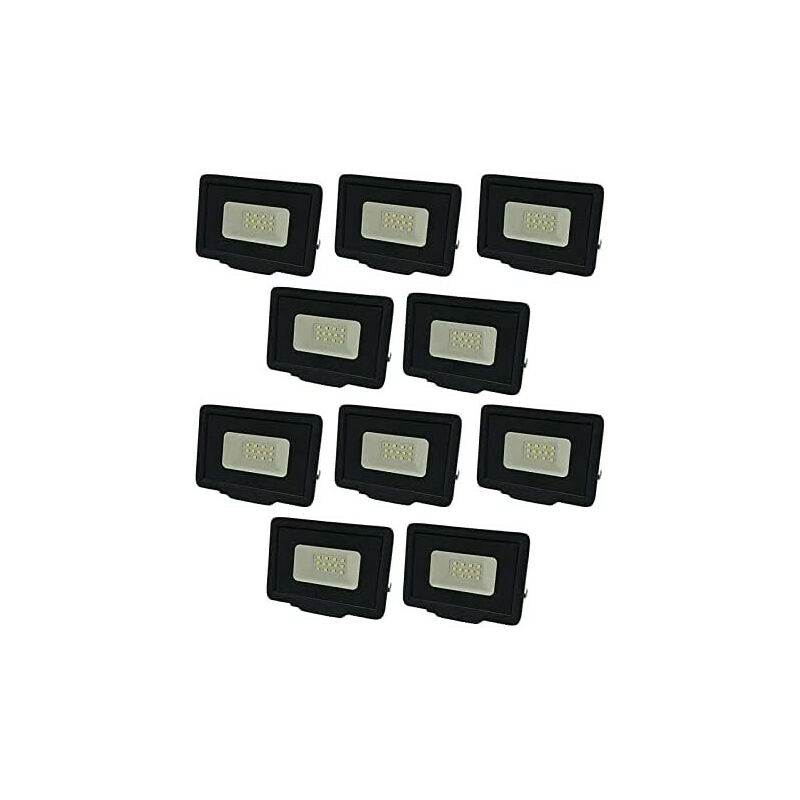 foto del prodotto lotto di 10 proiettori a led neri 10w 50w impermeabile ip65 800lm bianco naturale 4500k