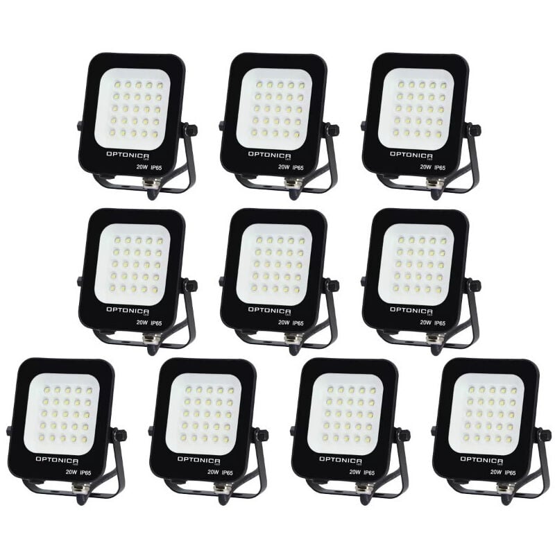 foto del prodotto lotto di 10 proiettori led 20w nero impermeabile ip65 1800lm 115w bianco naturale 6000k