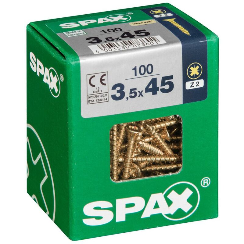 foto del prodotto lotto di 100 viti in acciaio pozidriv spax testa svasata, diam.3,5 mm x l.45 mm spax