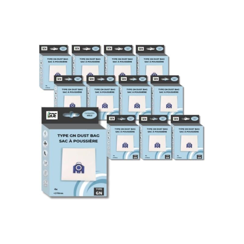 foto del prodotto lotto di 12 pacchetti di 4 borse + 2 filtri gn per aspirapolvere compatibile miele serie s2 a s7 - 9917730