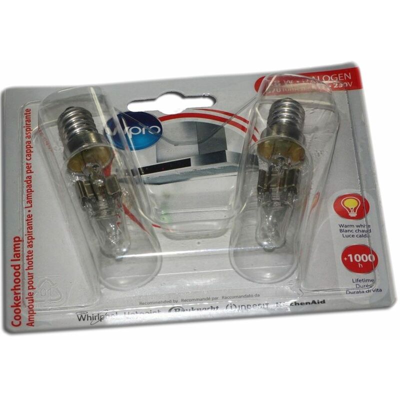 foto del prodotto lotto di 2 lampadine alogene 40w lunghezza 81 mm diametro 23 mm cappa aspirante wpro 602583662894349749