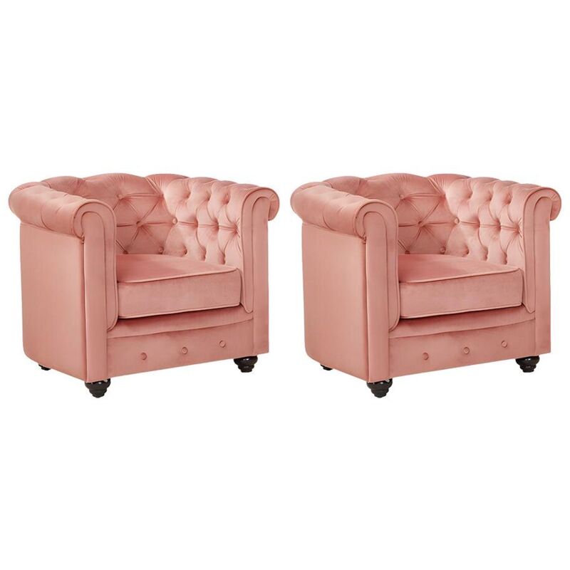 foto del prodotto lotto di 2 poltrone chesterfield in velluto rosa cipira
