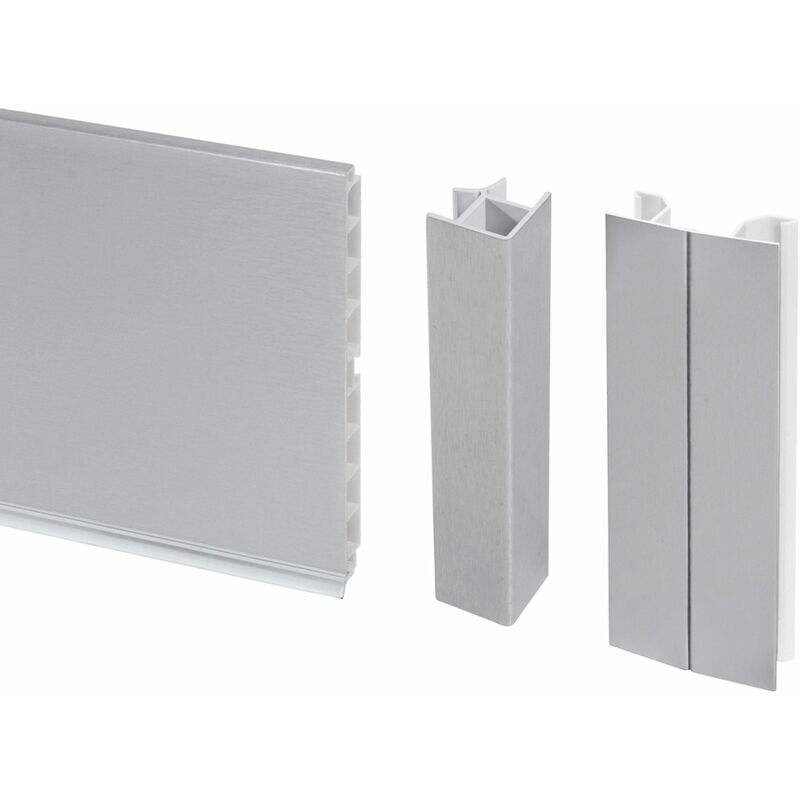 foto del prodotto lotto di 2 zoccolo per cucina plasline con accessori, altezza 100 mm, 2 barre lunghezza 2,35 m, tecnoplastica, anodizzato satinato - emuca