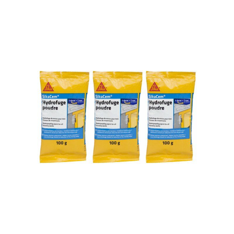 foto del prodotto lotto di 3 additivi impermeabilizzanti per calcestruzzo e malta sika sika cem polvere idrorepellente 100g