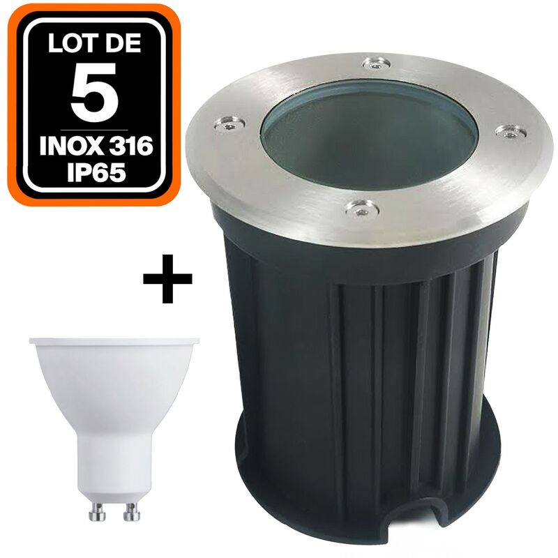 foto del prodotto lotto di 5. apparecchio da incasso per esterni 5w 6000k luce fredda. gu10 led faretto da incasso a pavimento lampadina led. resistente alla