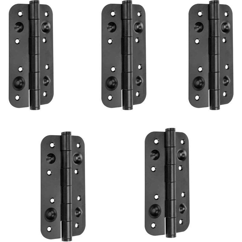 foto del prodotto lotto di 5 cerniere per porte di sicurezza, 150x80 mm, cerniere anti leva con bordi arrotondati, senza perno di blocco, acciaio, nera emuca