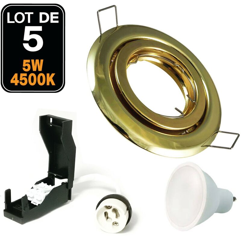 foto del prodotto lotto di 5. illuminazione da incasso per interni 5w 4500k luce neutra. gu10 led anello da incasso regolabile e inclinabile lampadina led 