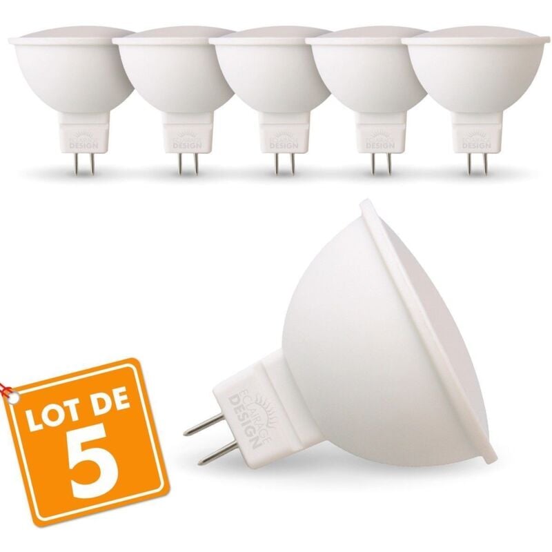 foto del prodotto lotto di 5 lampadine a led gu5.3 mr16 5w eq 40w temp rature de couleur bianco neutro 4000k