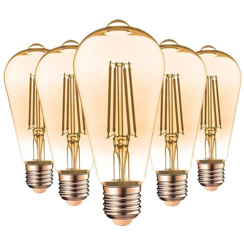 foto del prodotto lotto di 5 lampadine led e27 7w st64 2200k tipo edison temp rature de couleur bianco caldo 2200k