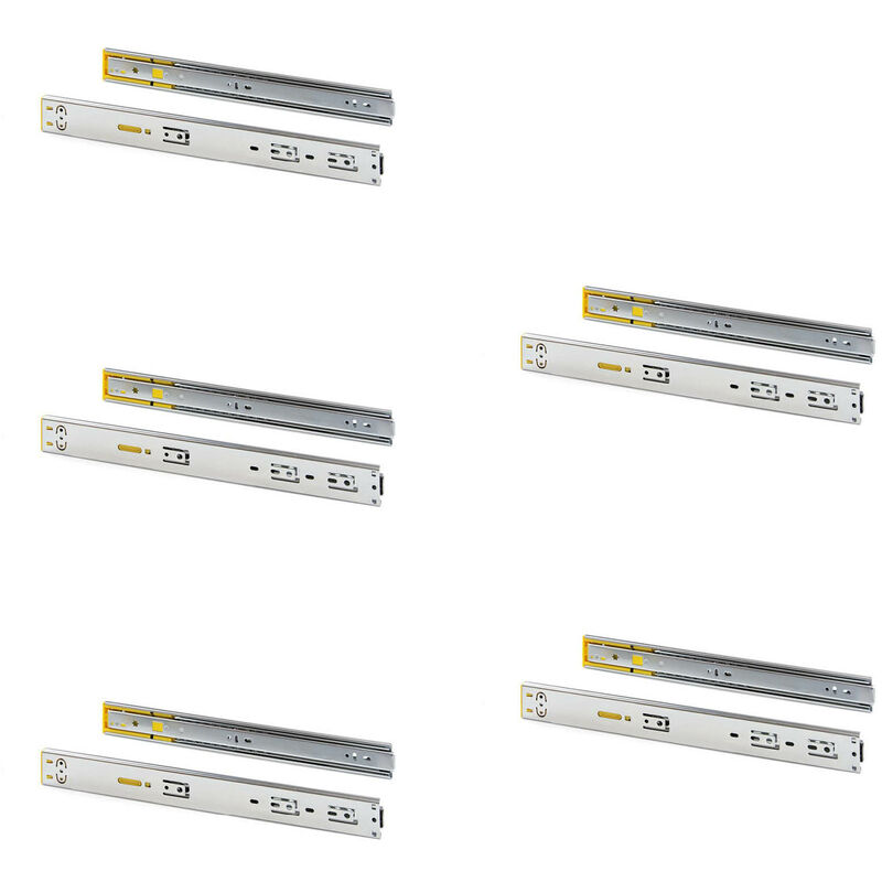 foto del prodotto lotto di 5 set di guide per cassetti, a sfera, altezza 45 mm, profondit 550 mm, estrazione totale, push, chiusura soft, zincato bianco emuca