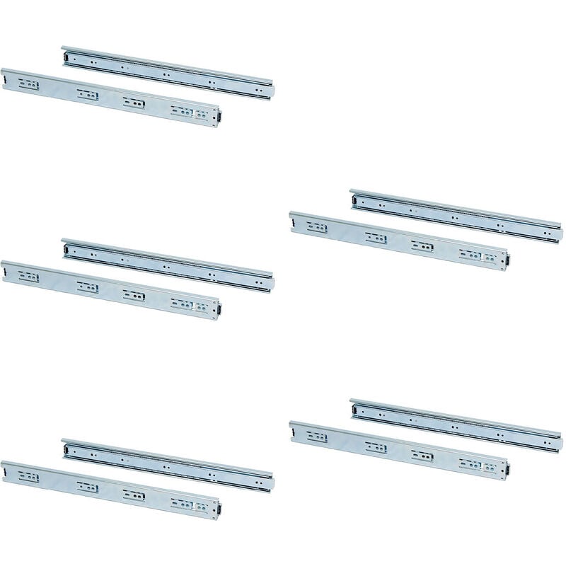 foto del prodotto lotto di 5 set guide per cassetti, a sfera, altezza 45 mm, profondit 450 mm, estrazione totale, zincato bianco emuca