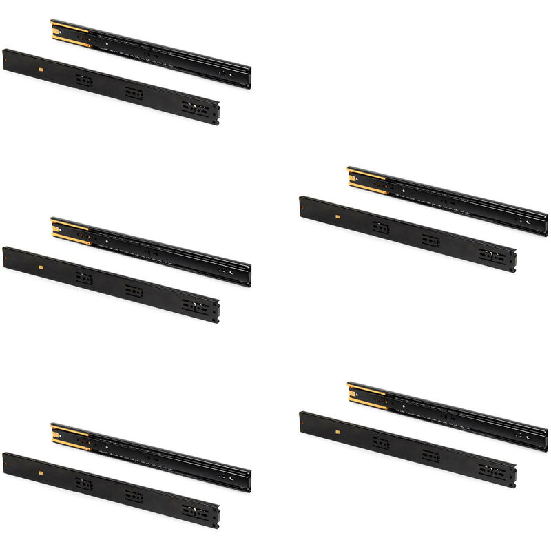 foto del prodotto lotto di 5 set guide per cassetti, a sfera, altezza 45 mm, profondit 550 mm, estrazione totale, chiusura soft, nera emuca