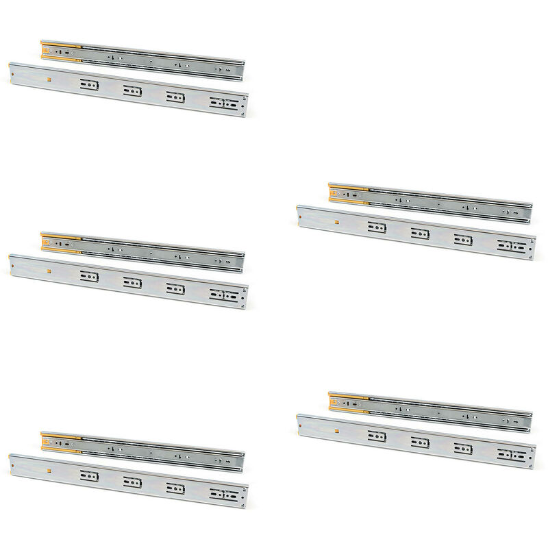 foto del prodotto lotto di 5 set guide per cassetti, a sfera, altezza 45 mm, profondit 650 mm, estrazione totale, chiusura soft, zincato bianco emuca