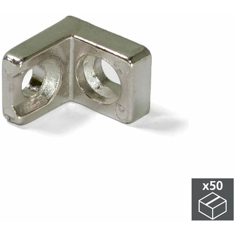 foto del prodotto lotto di 50 squadrette di unione per mobili, 20,5x20,7 mm, 2 fori, zama, nichelato - emuca