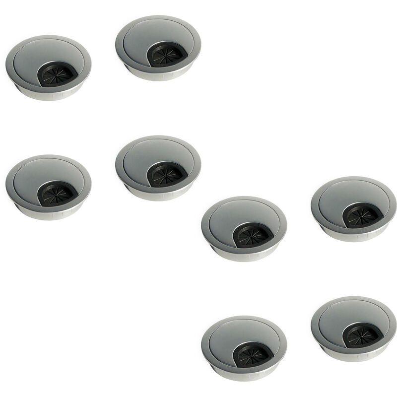 foto del prodotto lotto di 8 passacavi circolari, diametro 60 mm, da incasso, zama, cromato opaco emuca