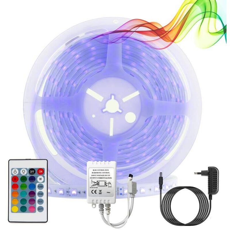 foto del prodotto lotto di strisce led rgb da 5 m con alimentatore, telecomando e