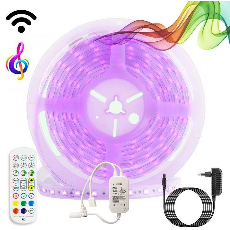 foto del prodotto lotto di strisce led rgb wifi alexa google home music con sorgente,