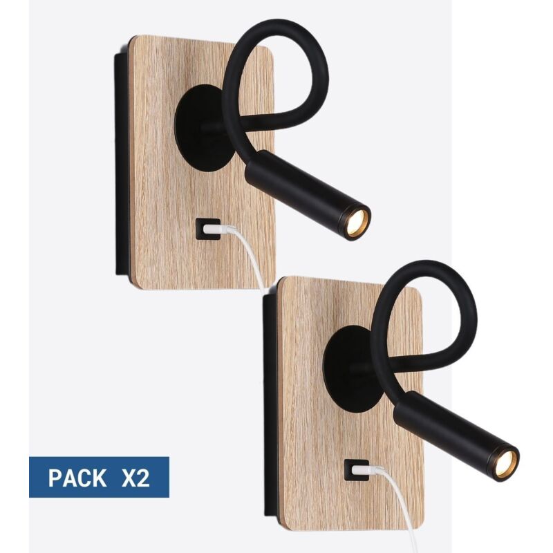foto del prodotto lotto x 2 applique da parete flessibile con porta usb london