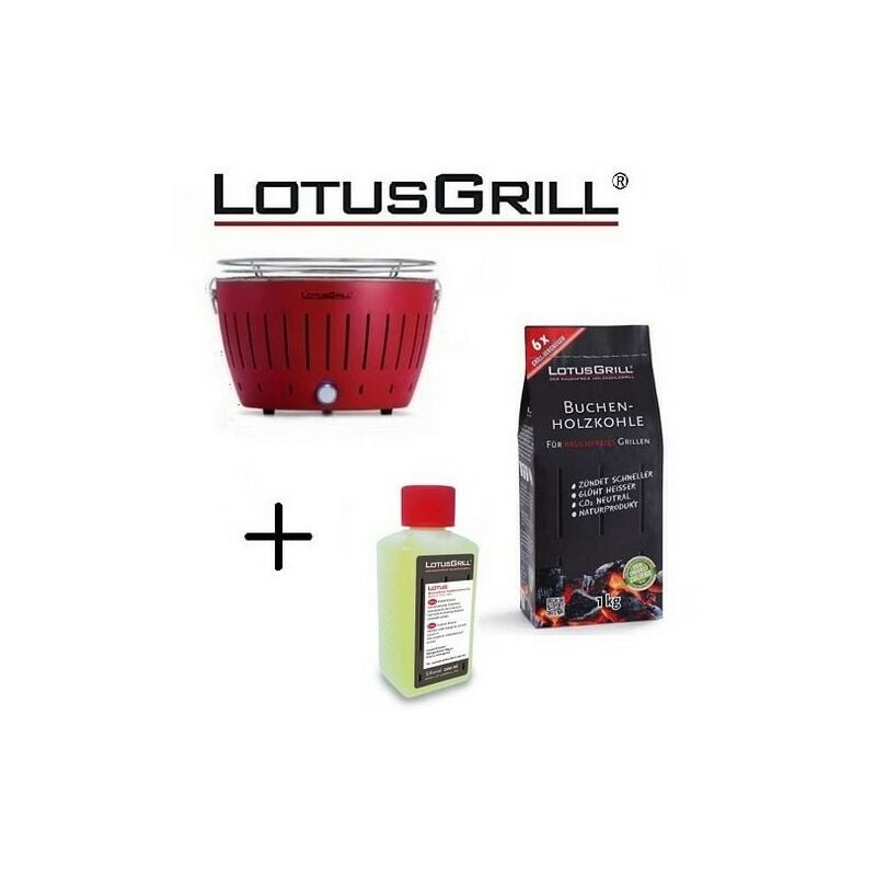 foto del prodotto lotus grill barbecue rosso con batterie e cavo di alimentazione usb 1kg di carbonella di faggio gel combustibile inodore per barbecue 200ml