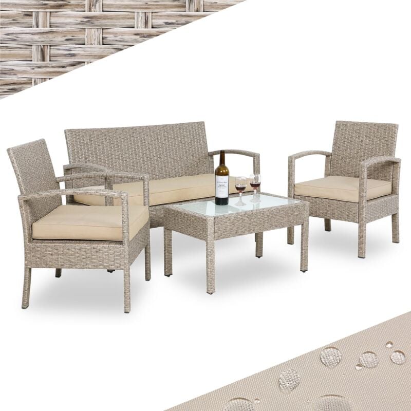 foto del prodotto lounge tavolo da giardino set polyrattan mobili da esterno 4 persone cream en - casaria