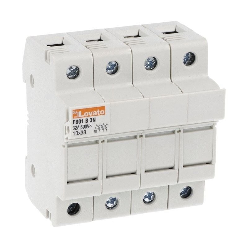 foto del prodotto lovato porta fusibile 3 poli neutro 32a 10x38mm 4 moduli fb01b3n