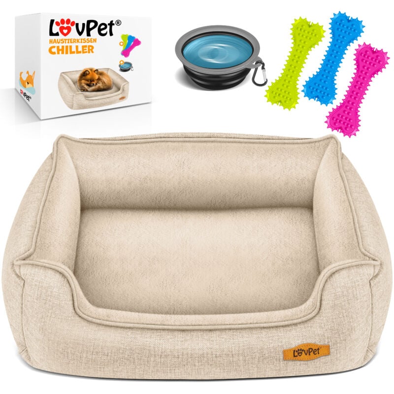 foto del prodotto lovpet cuccia per cani, inclusa ciotola 3x ossi da masticare, cuscino per divano per cani di piccola, media e grande taglia, sfoderabile, beige 