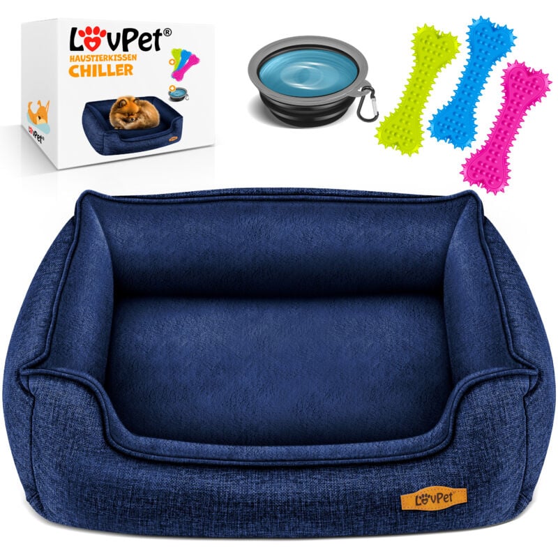 foto del prodotto lovpet cuccia per cani, inclusa ciotola 3x ossi da masticare, cuscino per divano per cani di piccola, media e grande taglia, sfoderabile, blu