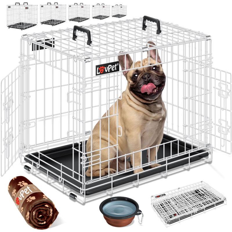 foto del prodotto lovpet gabbia pieghevole per cani gabbia per trasporto cani incl. coperta in pile ciotola box per cani con 2 porte gabbia per trasporto auto box