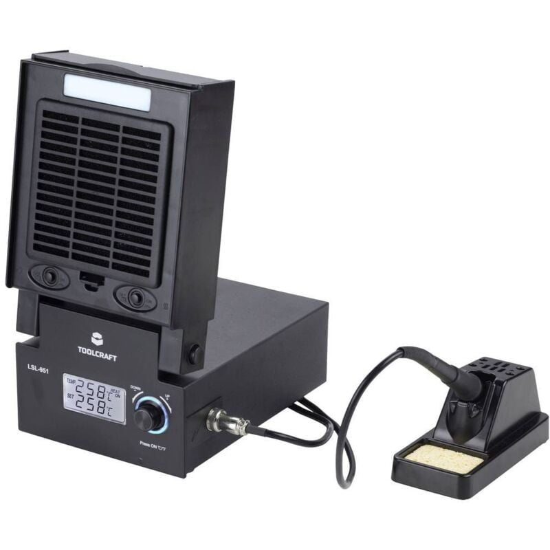 foto del prodotto lsl-951 stazione di saldatura con illuminazione led ed aspira fumi di saldatura digitale 80 w 160 - 480 c - toolcraft