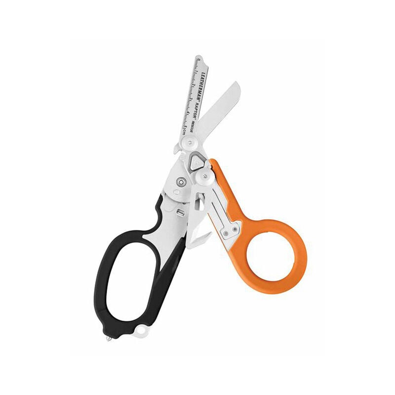 foto del prodotto ltm 832170 forbici pieghevoli raptor arancione e nero de acciaio 420hc de 4,8 cm 6 funzioni con chiave per el serbatoio de ossigeno, taglierino de