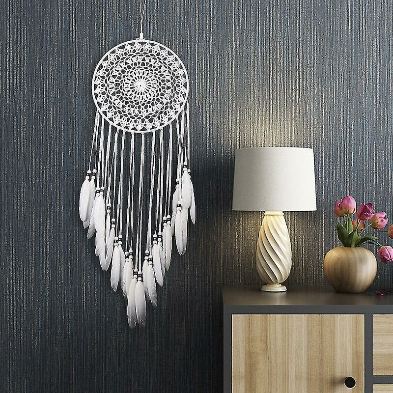 foto del prodotto lts fafa acchiappasogni grande con piume bianche di macram da appendere al muro per matrimoni vintage o decorazioni per la casa cerchio lungo 80