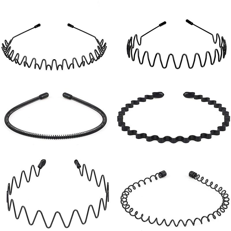 foto del prodotto lts fafa fasce per capelli in metallo 6 pezzi, cerchi per capelli ondulati primaverili fascia per capelli ondulata nera unisex fascia posteriore